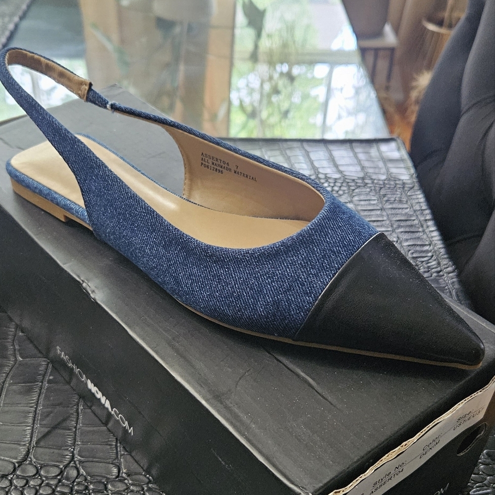 Women's Blue and Black Slingback Heels
